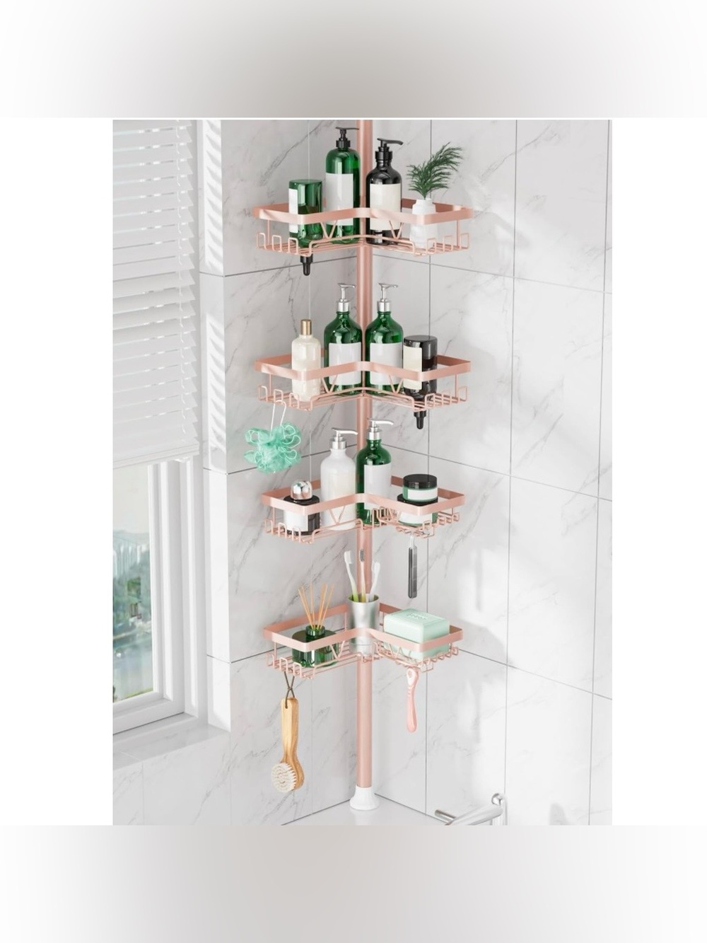 DAOYA Corner Shower Caddy Tension Pole- 4‑Tier Adjustable Shower Shelf Organizer